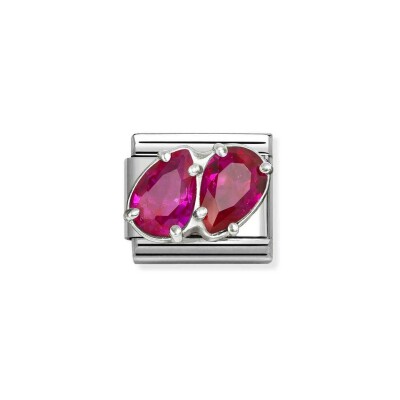 Charms Nomination Italy Composable Classic en acier, argent et oxydes de zirconium, Deux gouttes rouge