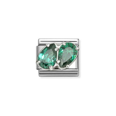 Charms Nomination Italy Composable Classic en acier, argent et oxydes de zirconium, Deux gouttes vert