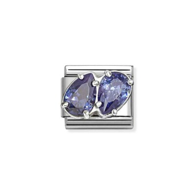 Charms Nomination Italy Composable Classic en acier, argent et oxydes de zirconium, Deux gouttes bleu