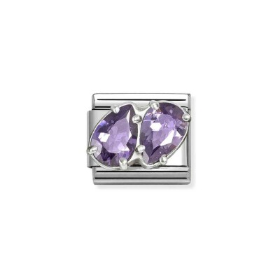 Charms Nomination Italy Composable Classic en acier, argent et oxydes de zirconium, Deux gouttes violet