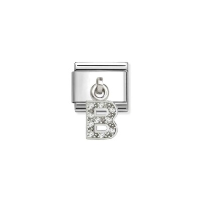 Charms Nomination Italy Composable Alphabet en acier, argent et oxydes de zirconium, B