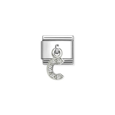 Charms Nomination Italy Composable Alphabet en acier, argent et oxydes de zirconium, C