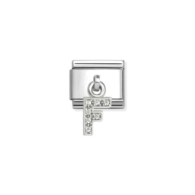 Charms Nomination Italy Composable Alphabet en acier, argent et oxydes de zirconium, F