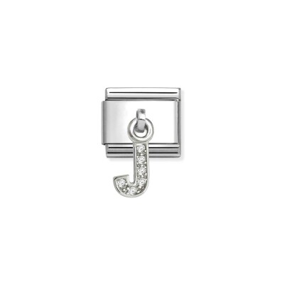 Charms Nomination Italy Composable Alphabet en acier, argent et oxydes de zirconium, J