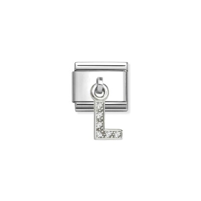 Charms Nomination Italy Composable Alphabet en acier, argent et oxydes de zirconium, L