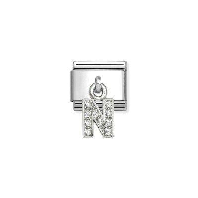 Charms Nomination Italy Composable Alphabet en acier, argent et oxydes de zirconium, N