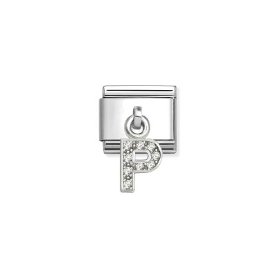 Charms Nomination Italy Composable Alphabet en acier, argent et oxydes de zirconium, P