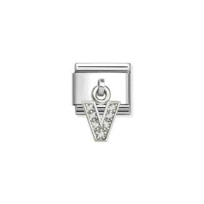 Charms Nomination Italy Composable Alphabet en acier, argent et oxydes de zirconium, V
