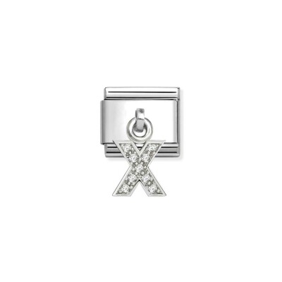 Charms Nomination Italy Composable Alphabet en acier, argent et oxydes de zirconium, X
