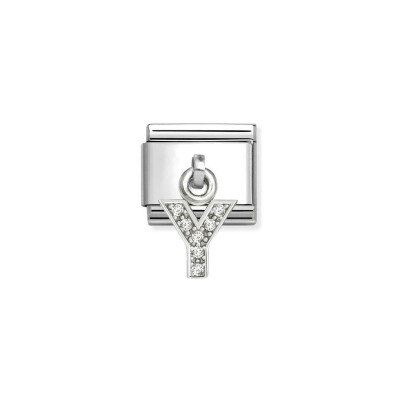 Charms Nomination Italy Composable Alphabet en acier, argent et oxydes de zirconium, Y