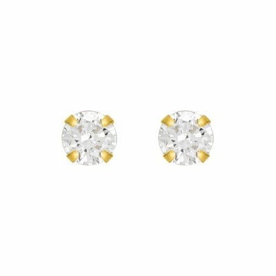 Boucles d'oreilles clou en or jaune et oxydes de zirconium