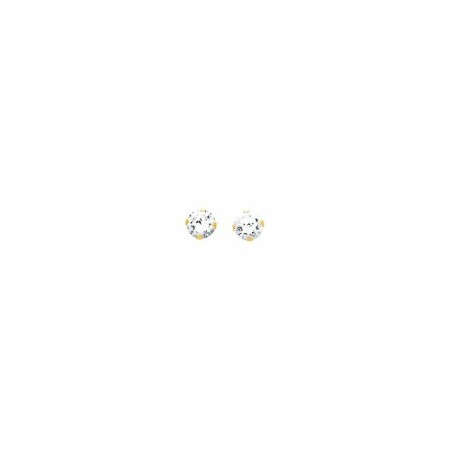 Boucles d'oreillles 4 griffres 4mm en or jaune et oxyde de zirconium