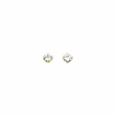 Boucles d'oreillles 4 griffres 5mm en or jaune et oxyde de zirconium