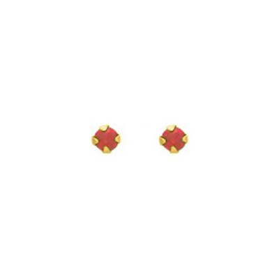 Puces d'oreilles 4 griffes en or jaune et rubis, 2mm