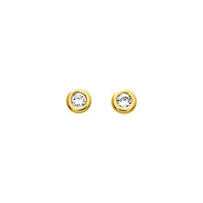 Puces d'oreilles pneu en or jaune et oxydes de zirconium, 4mm