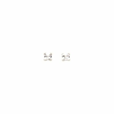 Boucles d'oreilles griffes carrés en or blanc et oxydes de zirconium