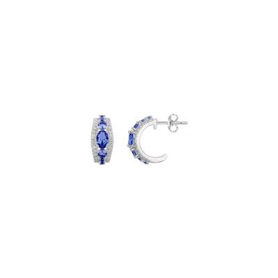 Boucles d'oreilles Griffe Rouge en argent et oxyde de zirconium blanc et bleu
