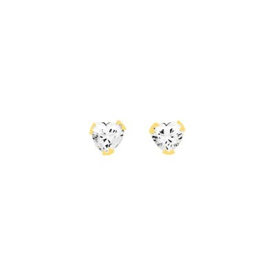 Puces d'oreilles cœur en or jaune et oxydes de zirconium, 5mm