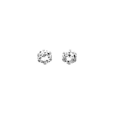 Puces d'oreilles 6 griffes en or blanc et oxydes de zirconium, 7mm