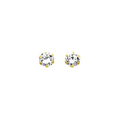 Puces d'oreilles 6 griffes en or jaune et oxydes de zirconium, 7mm