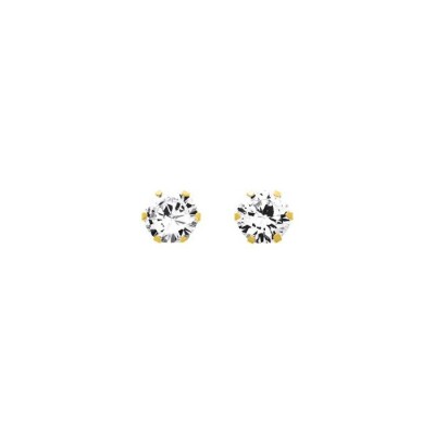 Puces d'oreilles 6 griffes en or jaune et oxydes de zirconium, 8mm