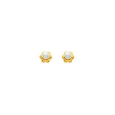 Puces d'oreilles en or jaune et perles