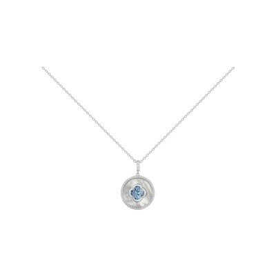 Collier Griffe Rouge en argent, nacre blanche, spinelle synthétique bleue et oxydes de zirconium