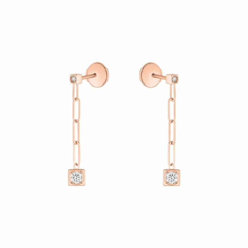 Boucles d'oreilles pendantes dinh van Le Cube Diamant en or rose et diamants