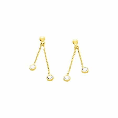 Boucles d'oreillles pendantes en or jaune et oxyde de zirconium