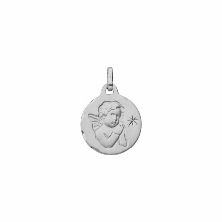 Médaille ange priant en or blanc