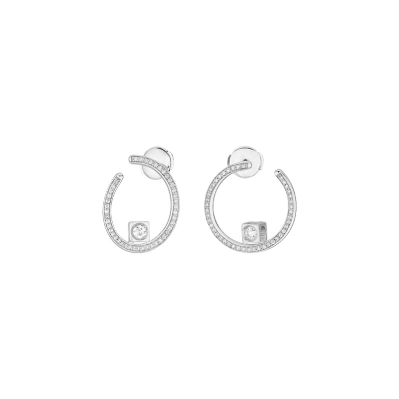 Boucles d'oreilles créoles dinh van Le Cube Diamant en or blanc et pavées de diamants, petit modèle