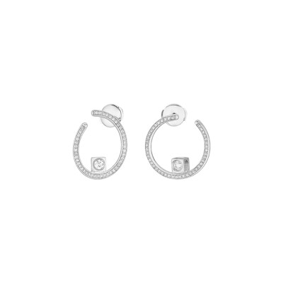 Boucles d'oreilles créoles dinh van Le Cube Diamant en or blanc et pavées de diamants, petit modèle