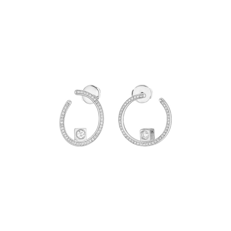 dinh van Le Cube Diamant creole earrings, white gold, diamond pave, small size