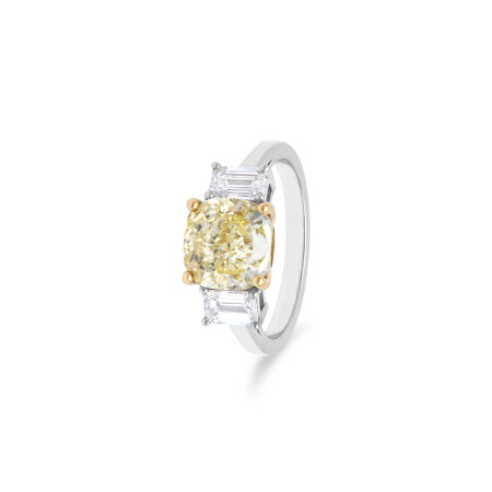 Bague Olympe en or blanc diamant jaune et diamants