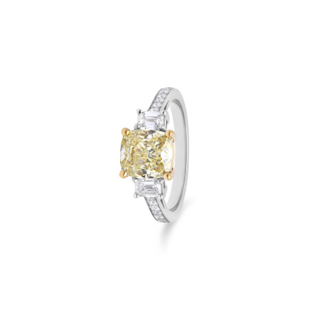 Bague Olympe en or blanc diamant jaune et diamants