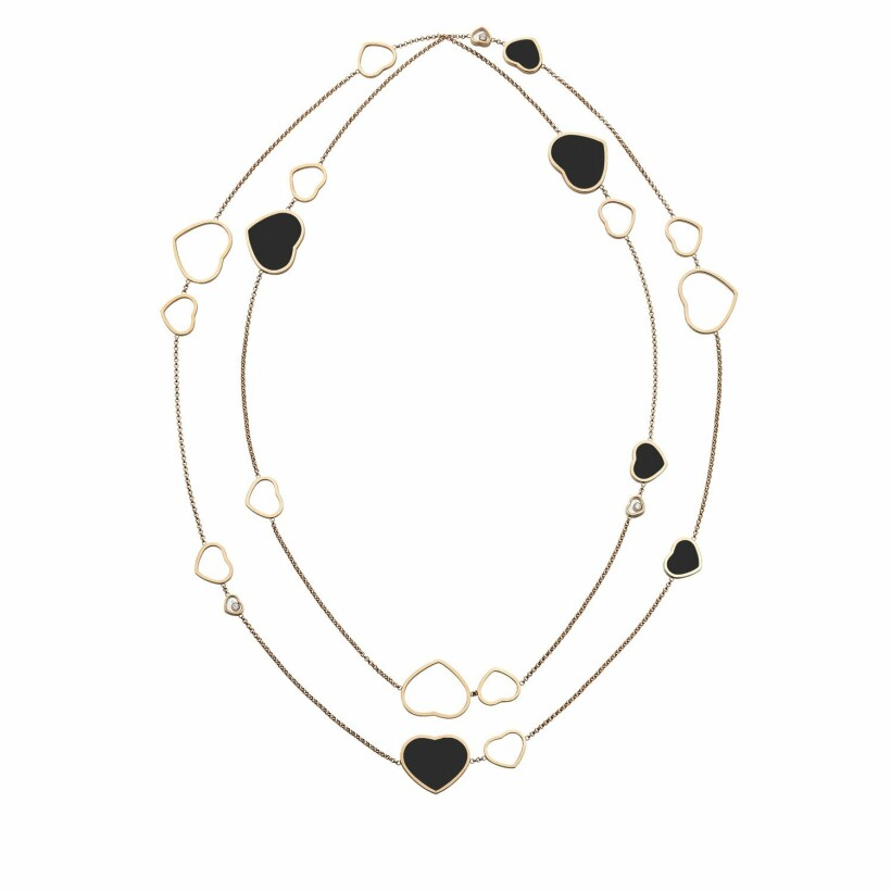 Chopard Happy Hearts long necklace, rose gold, diamonds and black onyx