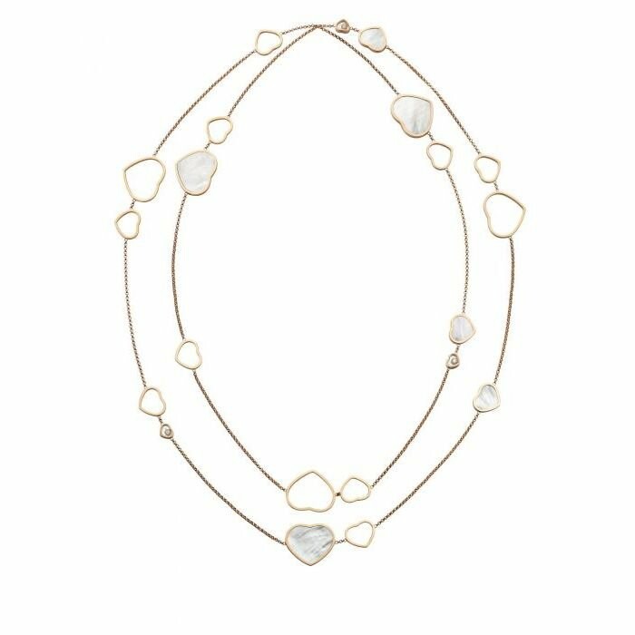 Chopard Happy Hearts Lange Halskette aus Roségold, Perlmutt und Diamanten