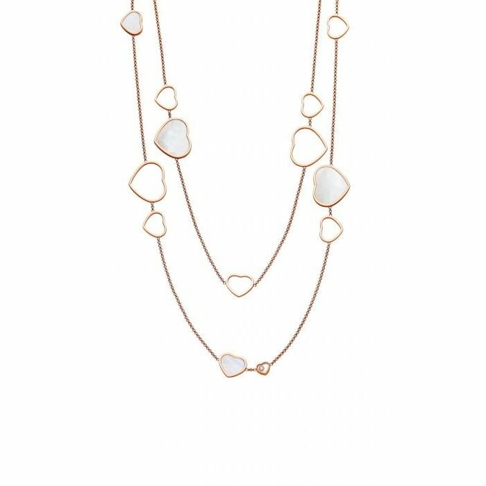 Chopard Happy Hearts Lange Halskette aus Roségold, Perlmutt und Diamanten