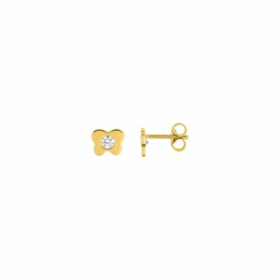 Boucles d'oreilles clous en or jaune et oxydes de zirconium