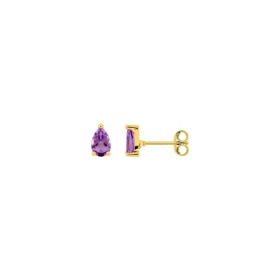 Boucles d'oreilles clous en or jaune et améthyste