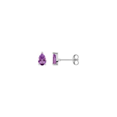 Boucles d'oreilles clous en or blanc et améthyste
