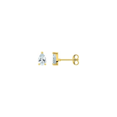 Boucles d'oreilles clous en or jaune et aquaprase