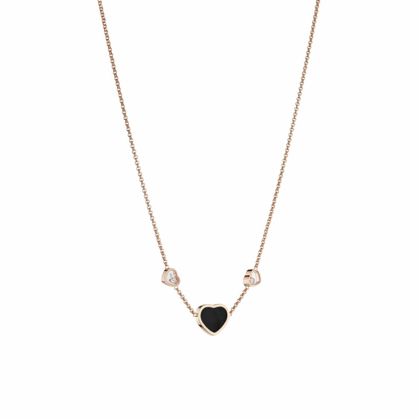 Collier Chopard Happy Hearts en or rose, diamants et onyx