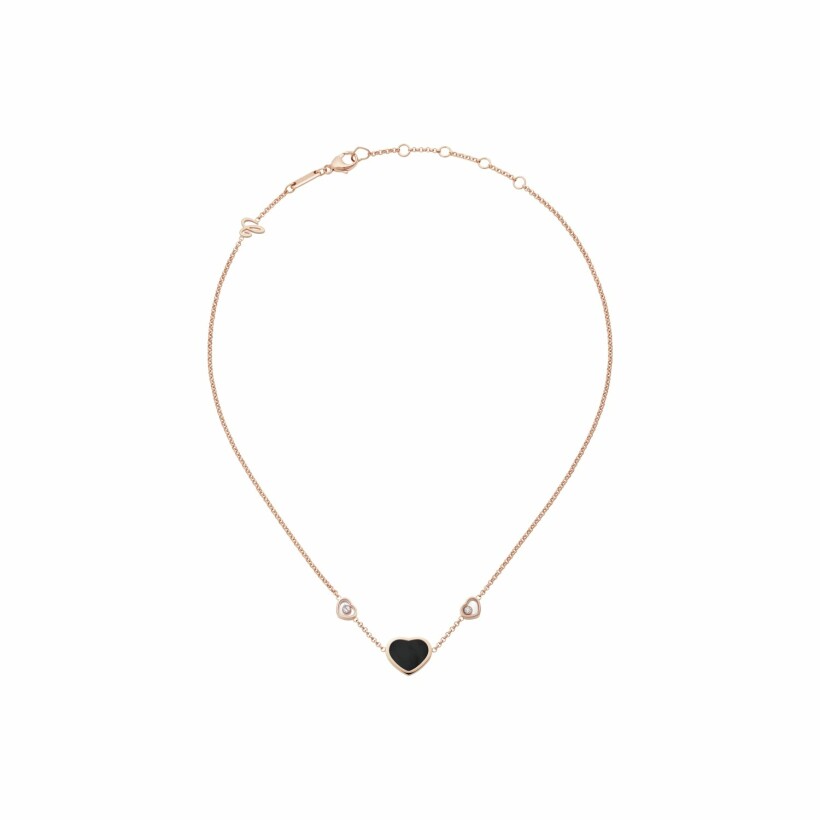 Collier Chopard Happy Hearts en or rose, diamants et onyx