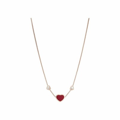 Collier Chopard Happy Hearts en or rose, diamants et pierre rouge