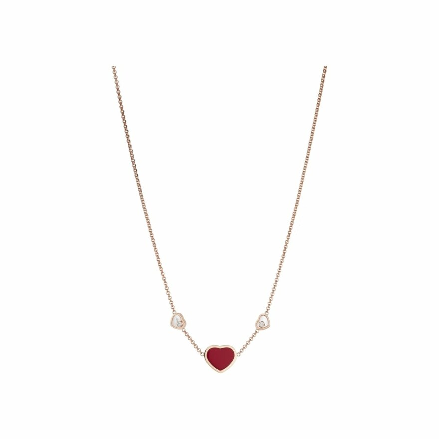 Collier Chopard Happy Hearts en or rose, diamants et pierre rouge