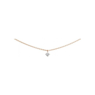 Collier solitaire en or rose et diamant