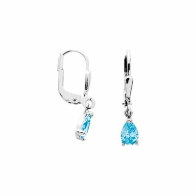 Boucles d'oreilles dormeuses en or blanc et topaze bleue