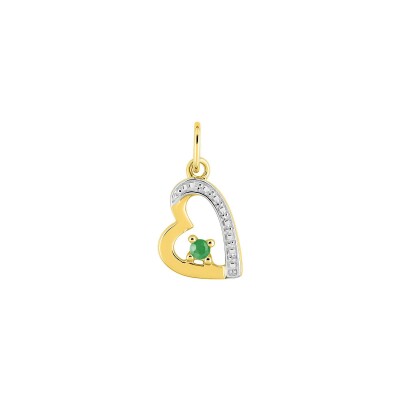 Pendentif cœur en or jaune et émeraude