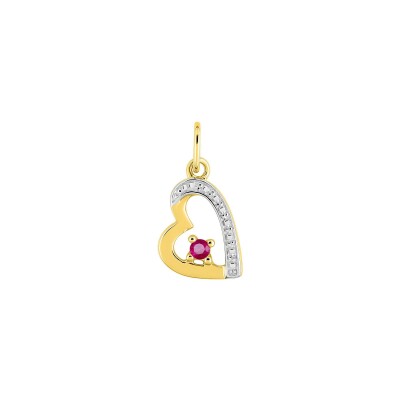 Pendentif cœur en or jaune et rubis